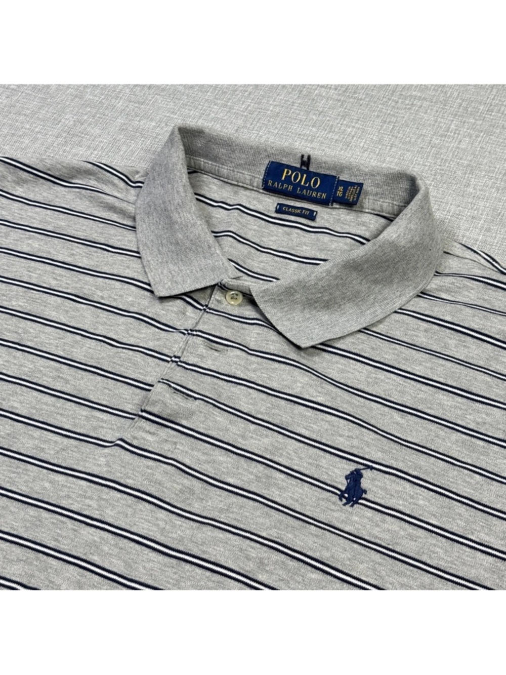 Polo Ralph Lauren Classic Fit Striped Polo Shirt Grey Blue XL